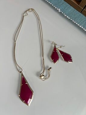 Kendra Scott-Gold-Trim Pink Pendant Necklace & Earrings Set